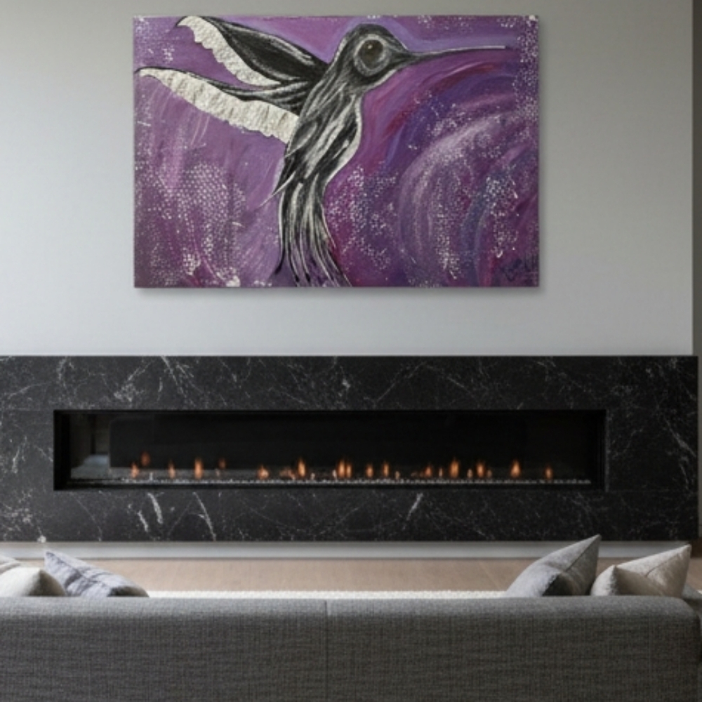 HANDCRAFTED Abstract Hummingbird Painting HANDMADE Art HANDPAINTED Wall Decor